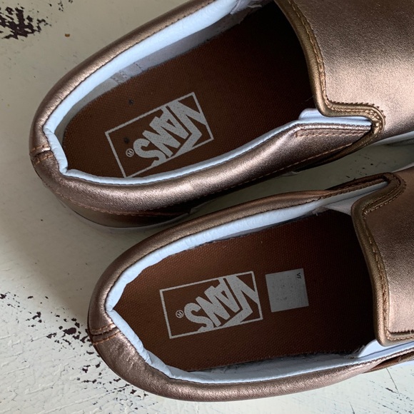 Vans Rose Gold Metallic Slip on Sneakers - Picture 3 of 6